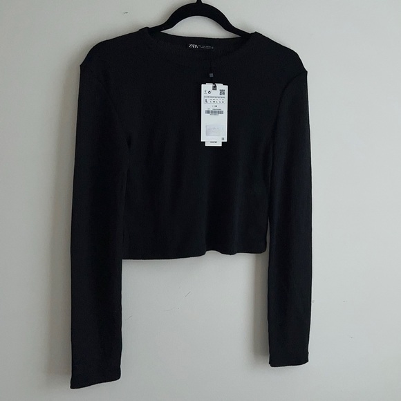 NWT ZARA Textures Crop Top Long Sleeves Round Neck Size Large - Picture 2 of 3